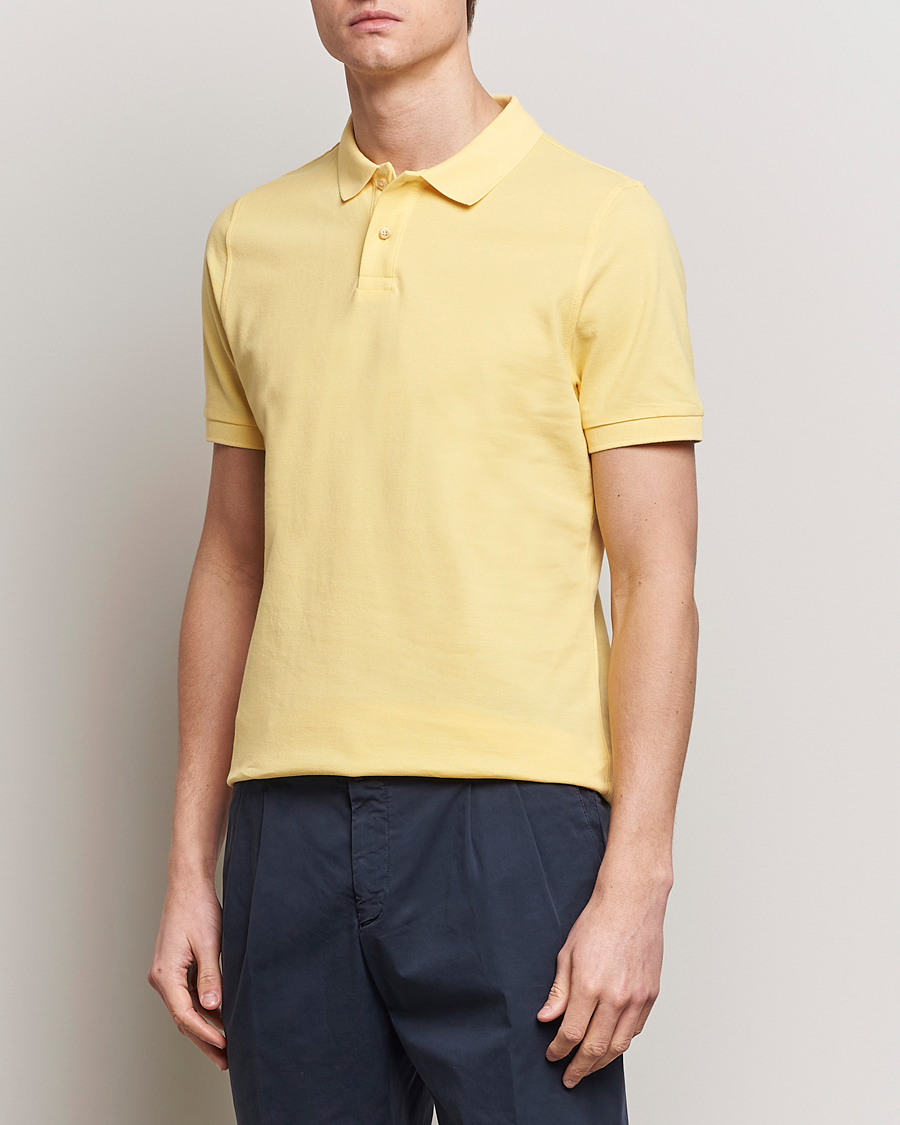 Heren | Polo's | Stenströms | Organic Cotton Piquet Polo Shirt Yellow