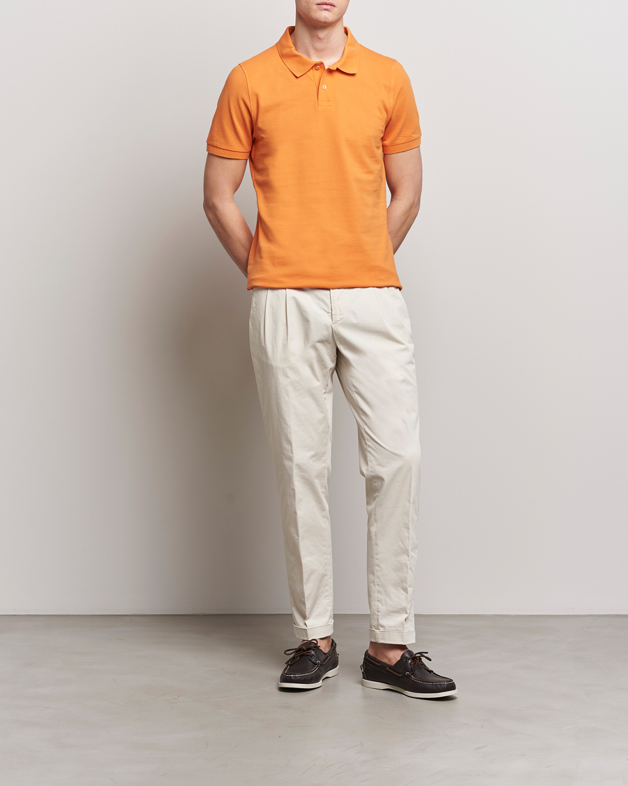 Heren | Polo's | Stenströms | Organic Cotton Piquet Polo Shirt Orange