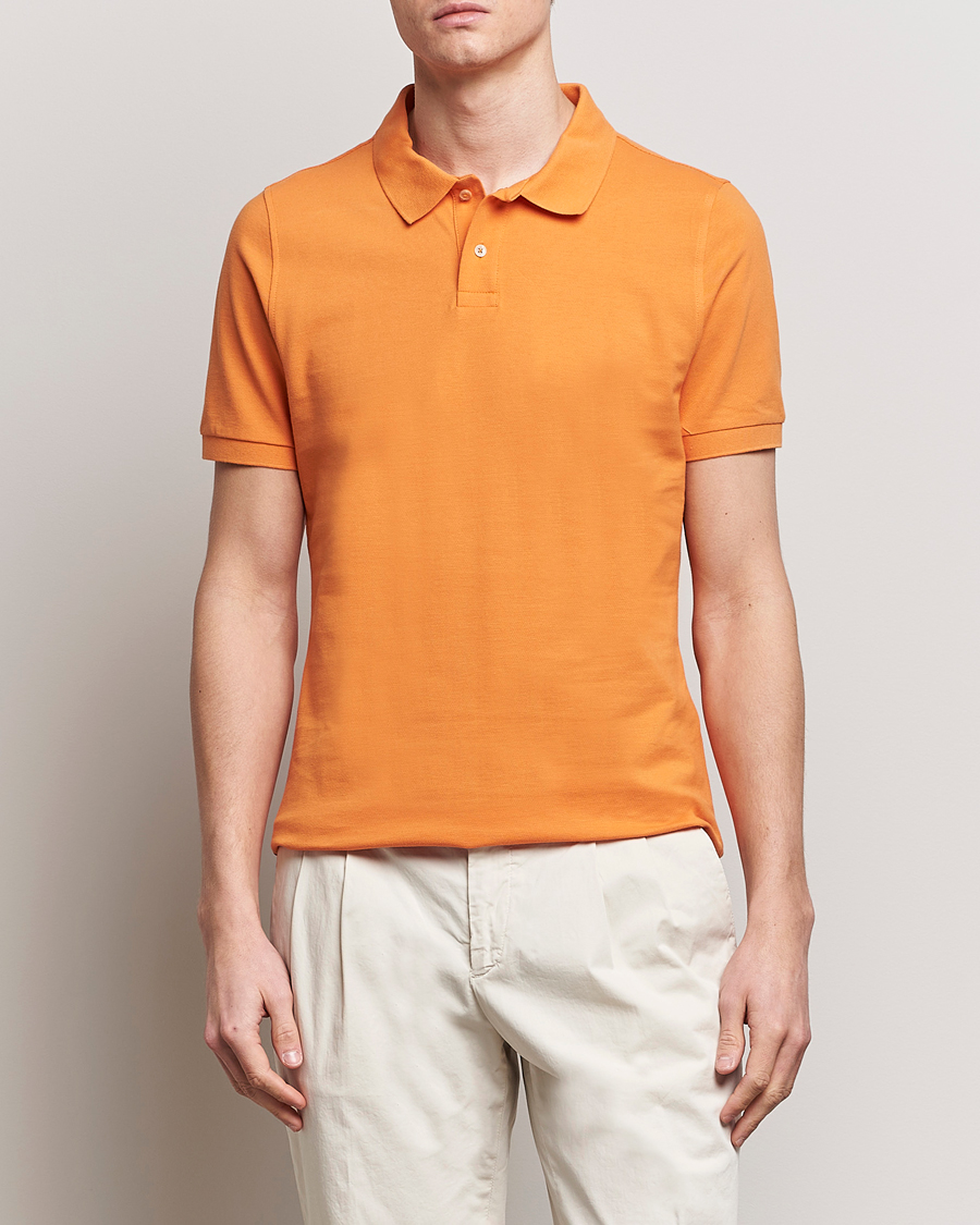 Heren | Polo's | Stenströms | Organic Cotton Piquet Polo Shirt Orange
