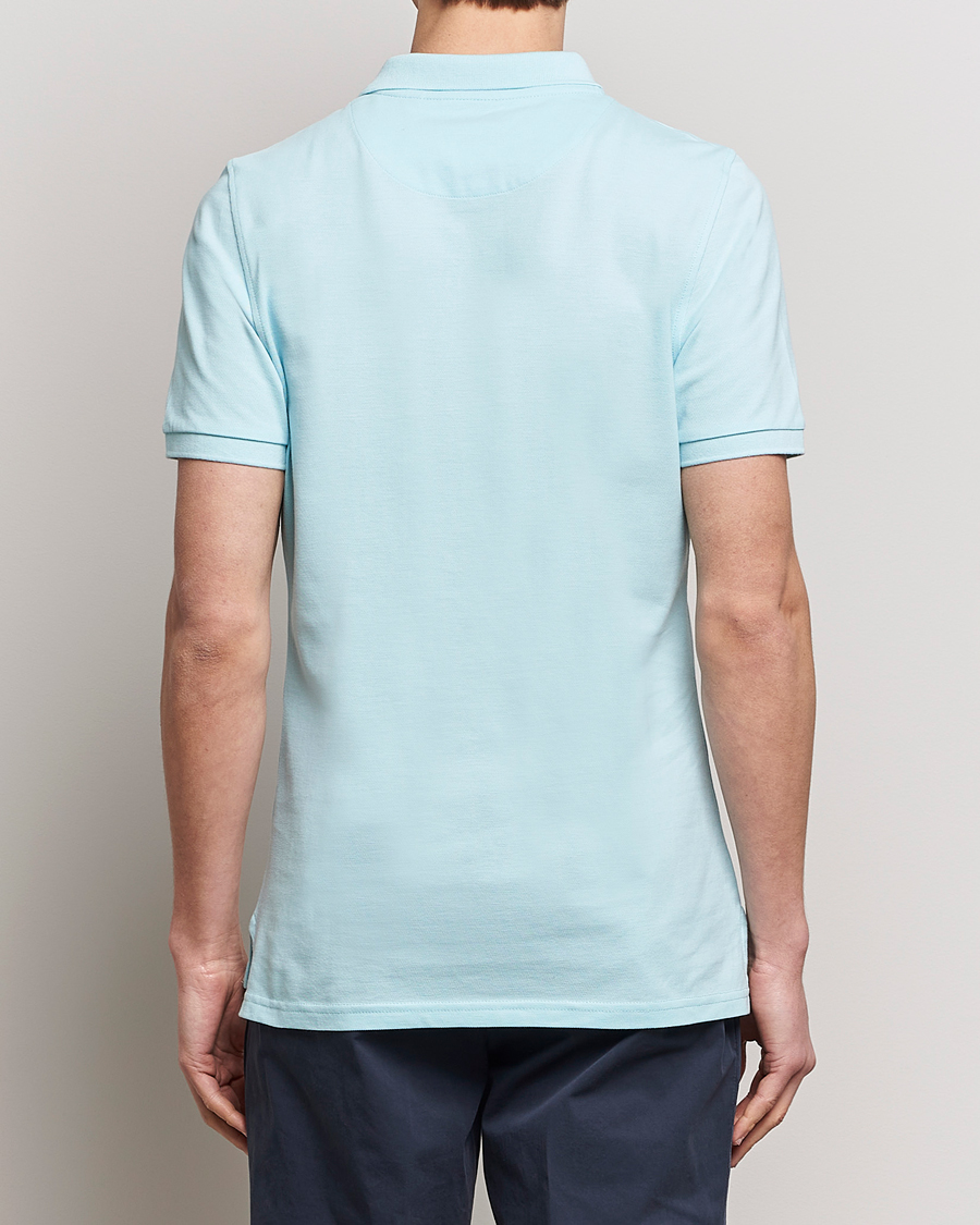 Heren | Polo's | Stenströms | Organic Cotton Piquet Polo Shirt Aqua Blue