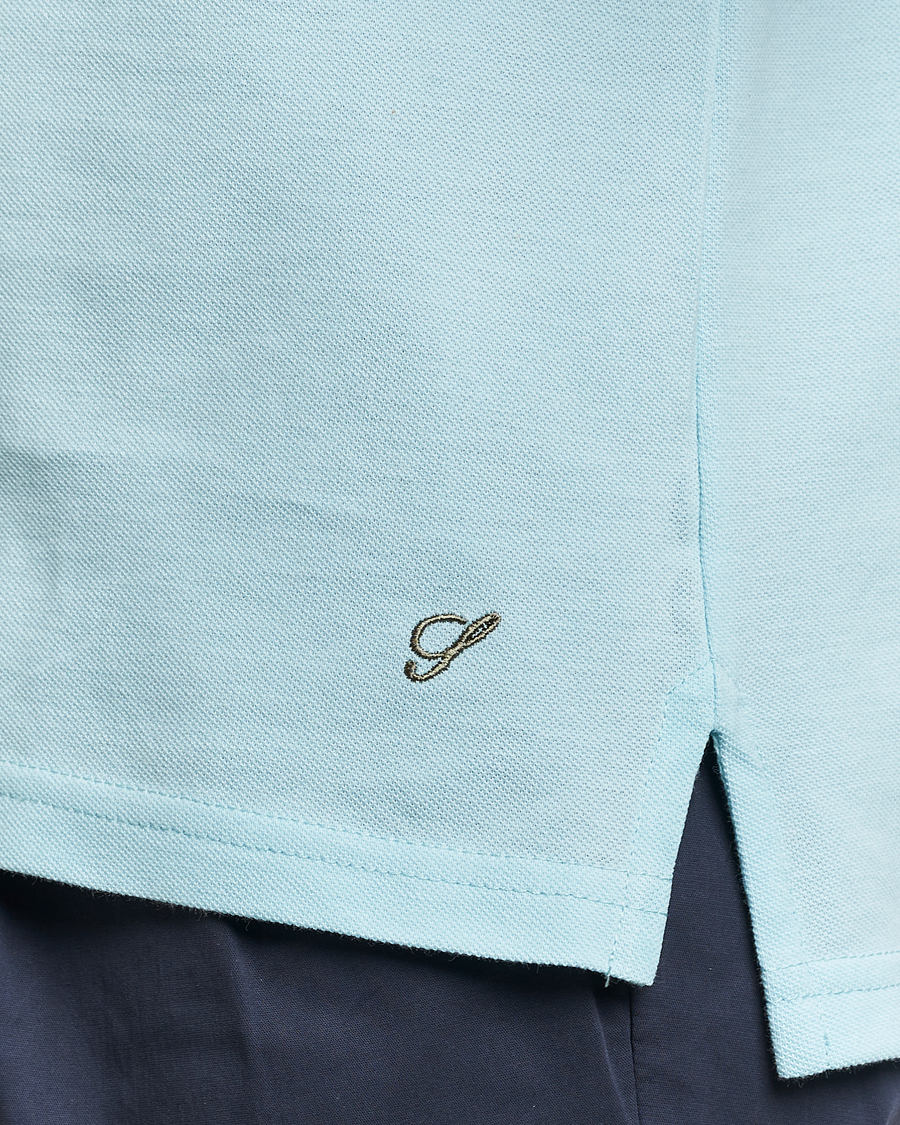 Heren | Polo's | Stenströms | Organic Cotton Piquet Polo Shirt Aqua Blue