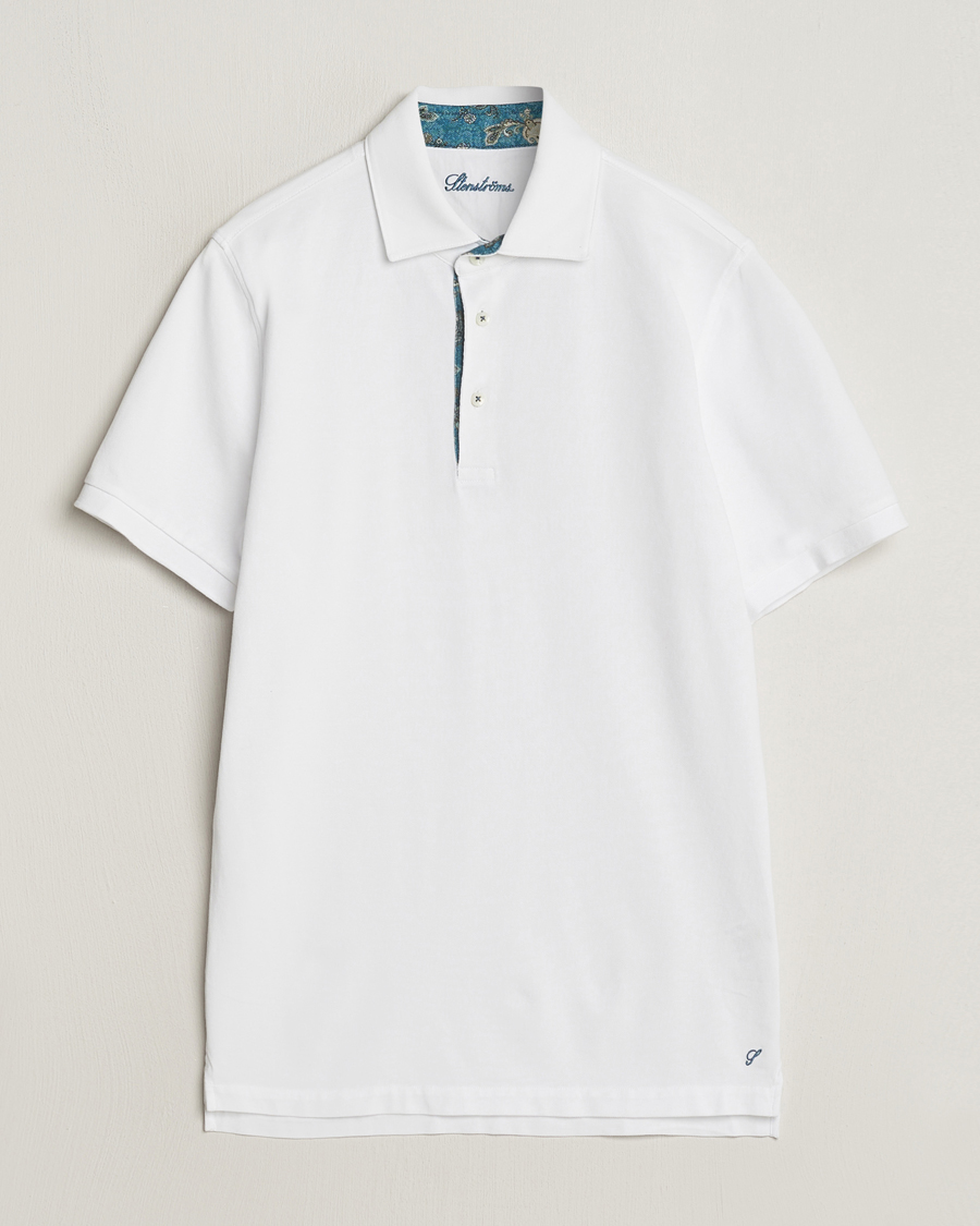 Heren | Polo's | Stenströms | Cotton Pique Contrast Polo Shirt White
