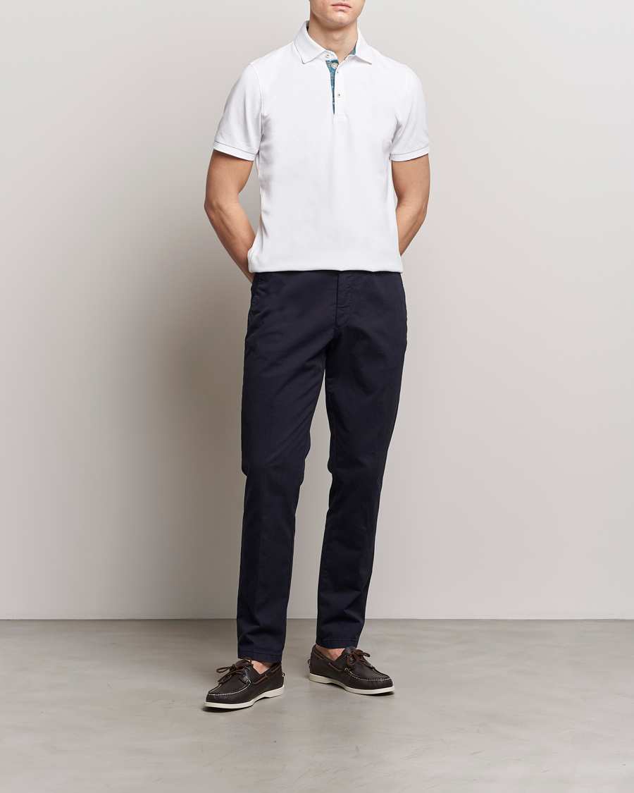 Heren | Polo's | Stenströms | Cotton Pique Contrast Polo Shirt White