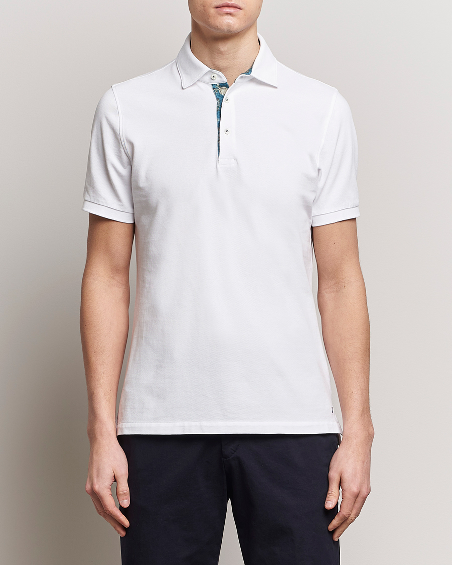 Heren | Polo's | Stenströms | Cotton Pique Contrast Polo Shirt White