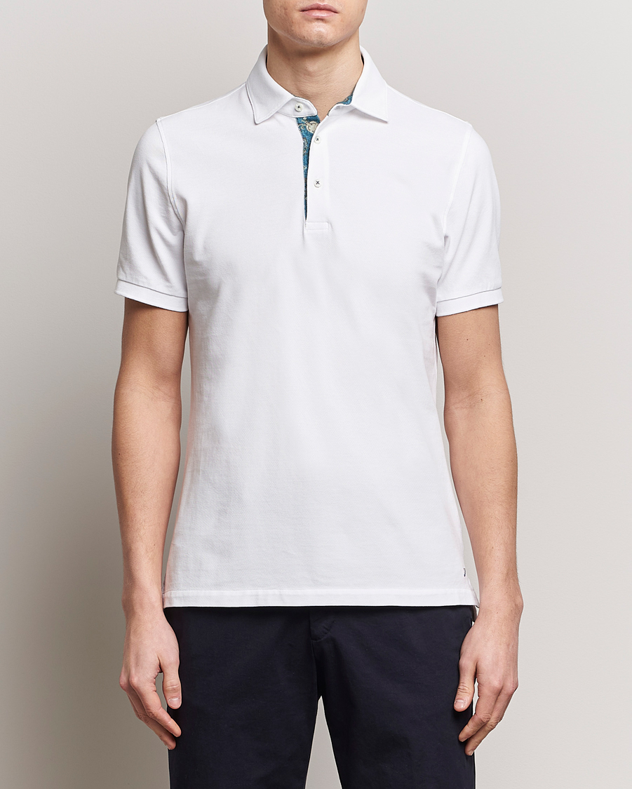 Heren | Business & Beyond | Stenströms | Cotton Pique Contrast Polo Shirt White