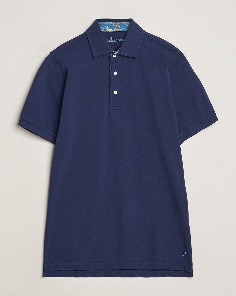 Heren | Polo's | Stenströms | Cotton Pique Contrast Polo Shirt Navy