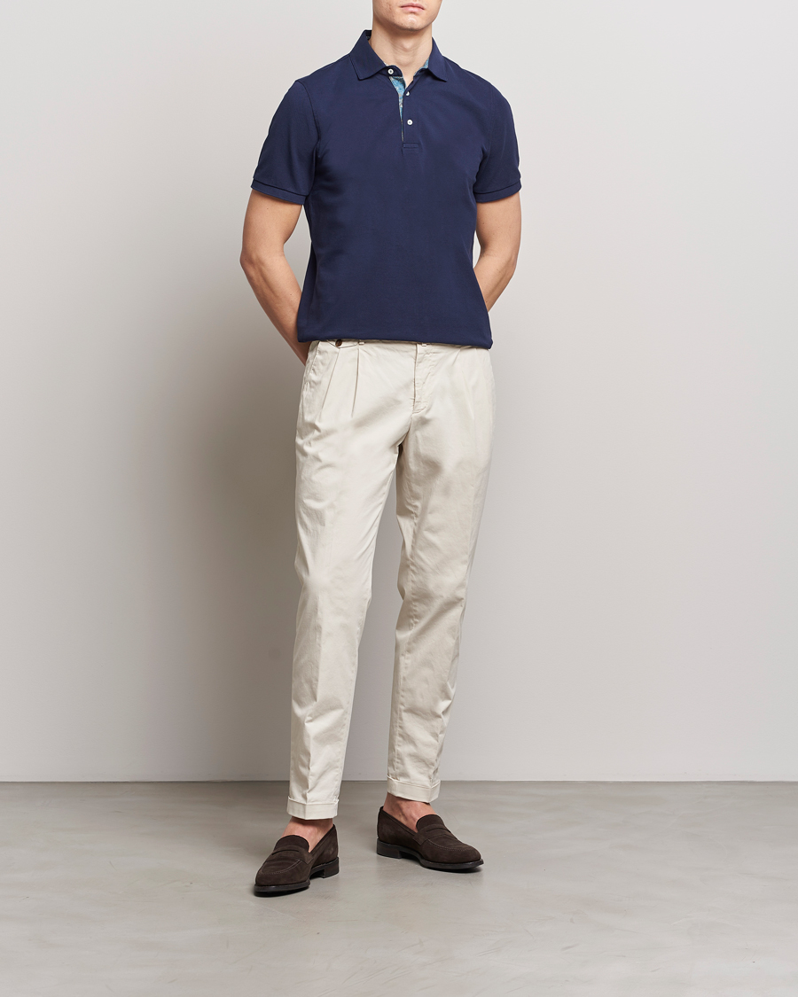 Heren | Polo's | Stenströms | Cotton Pique Contrast Polo Shirt Navy