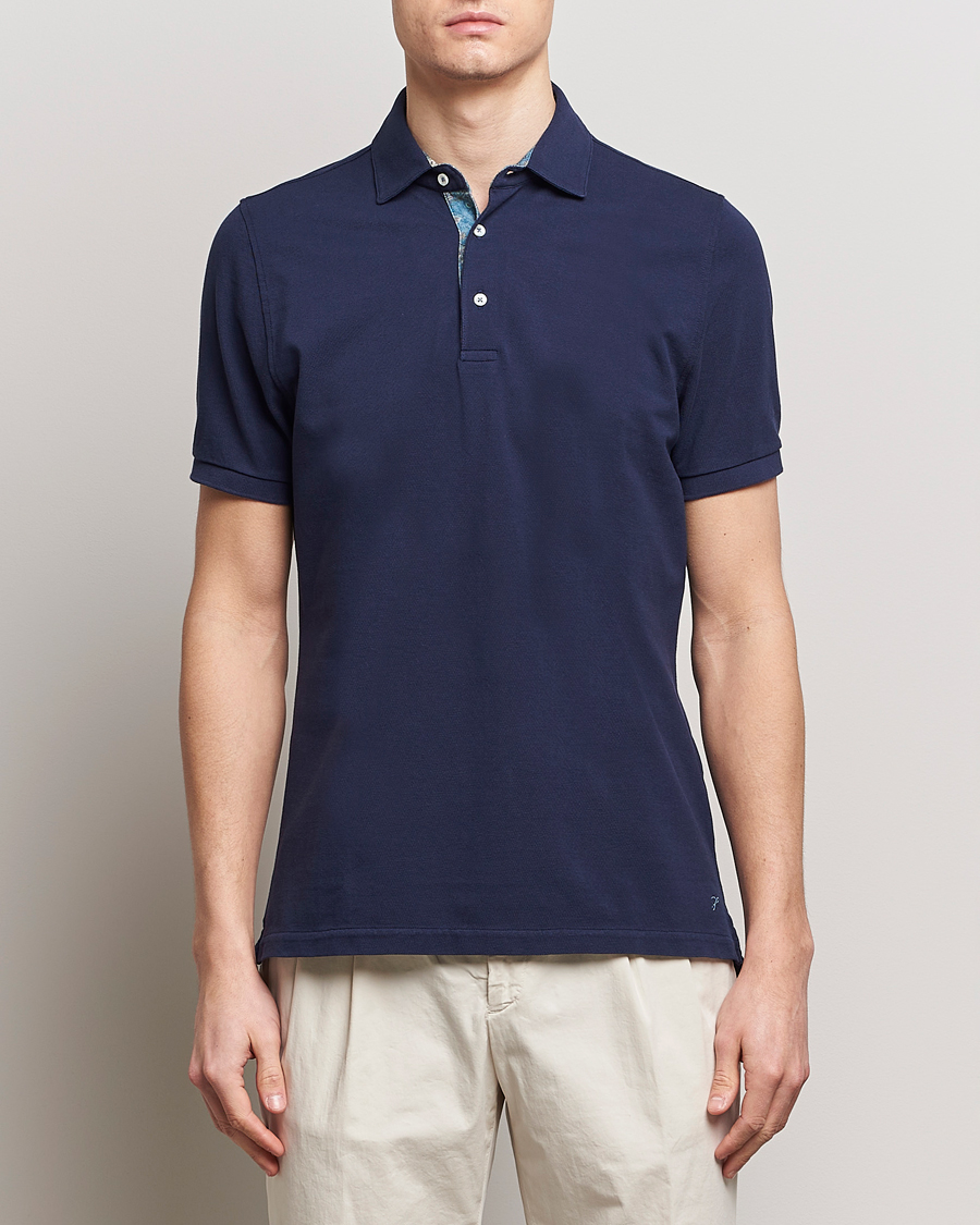 Heren | Polo's | Stenströms | Cotton Pique Contrast Polo Shirt Navy