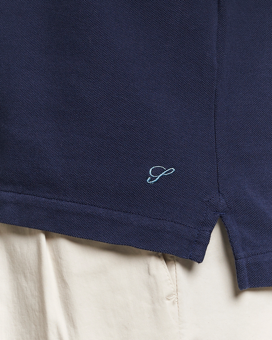 Heren | Polo's | Stenströms | Cotton Pique Contrast Polo Shirt Navy