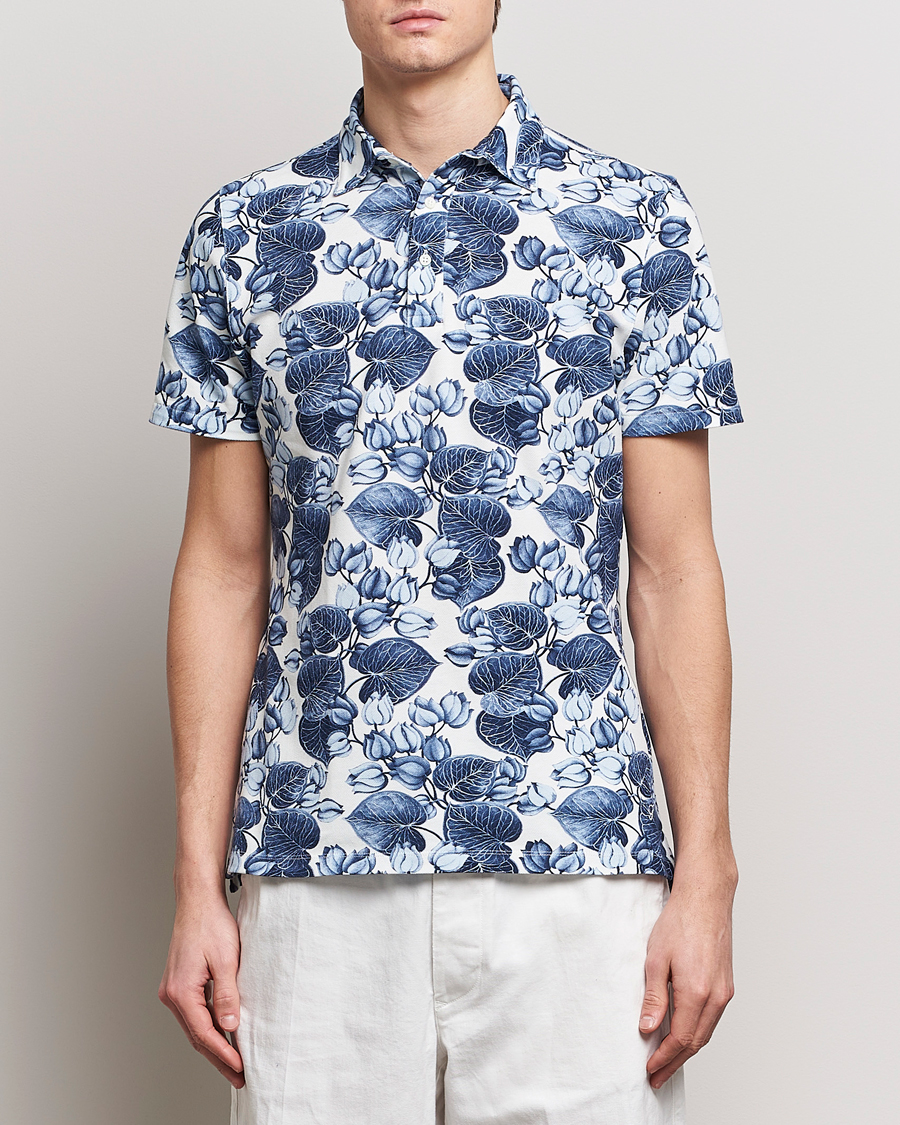 Heren | Poloshirts met korte mouwen | Stenströms | Cotton Pique Printed Polo Shirt Blue