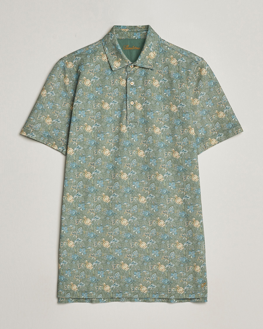 Heren | Polo's | Stenströms | Cotton Pique Paisley Printed Polo Shirt Green