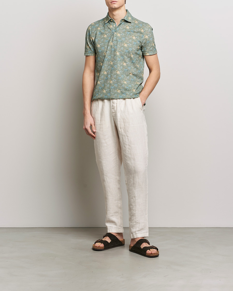 Heren | Polo's | Stenströms | Cotton Pique Paisley Printed Polo Shirt Green