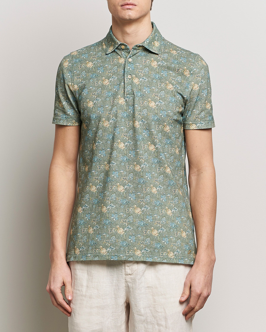 Heren | Afdelingen | Stenströms | Cotton Pique Paisley Printed Polo Shirt Green