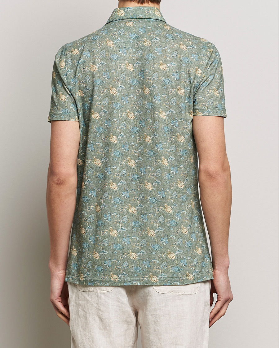 Heren | Polo's | Stenströms | Cotton Pique Paisley Printed Polo Shirt Green
