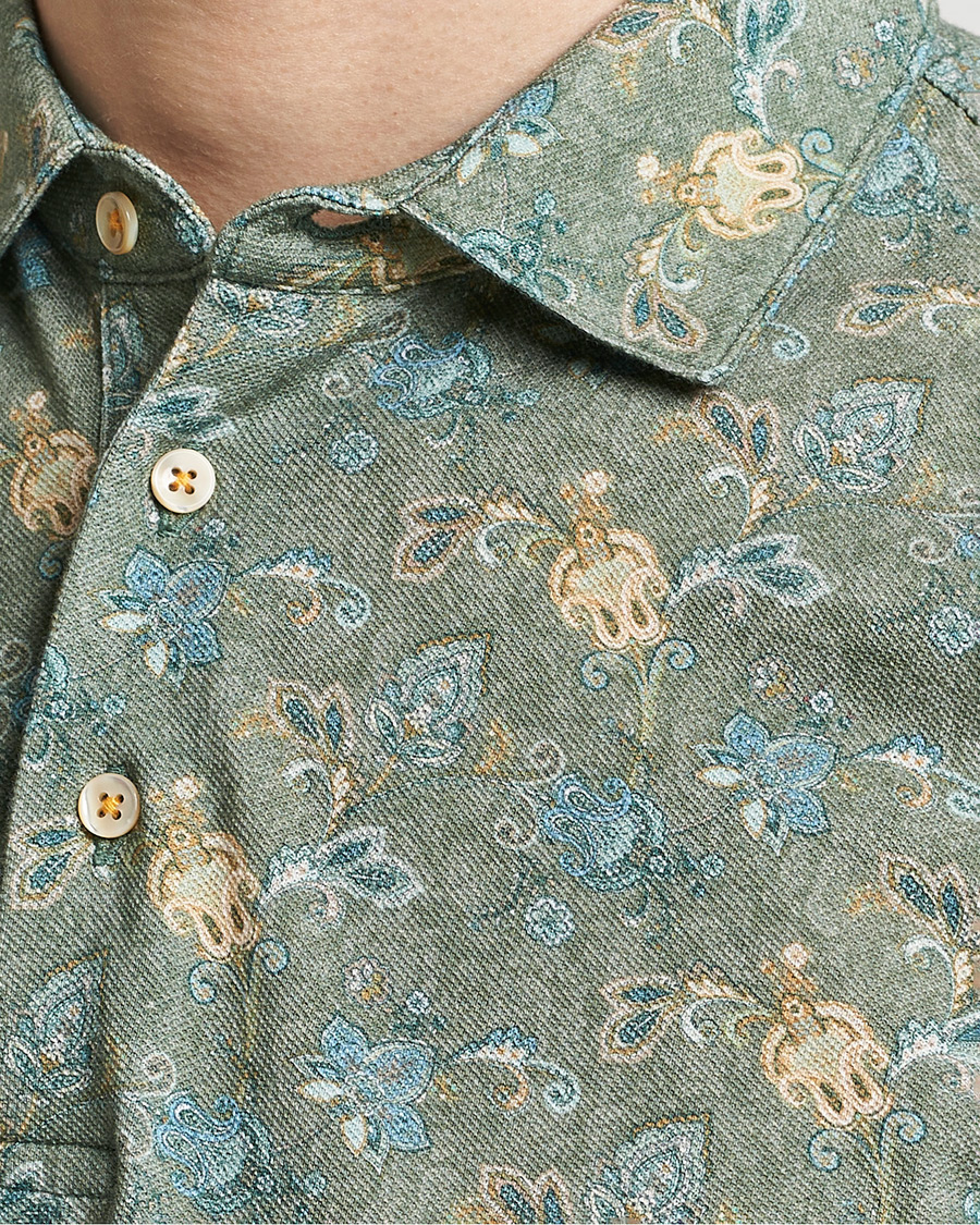Heren | Polo's | Stenströms | Cotton Pique Paisley Printed Polo Shirt Green