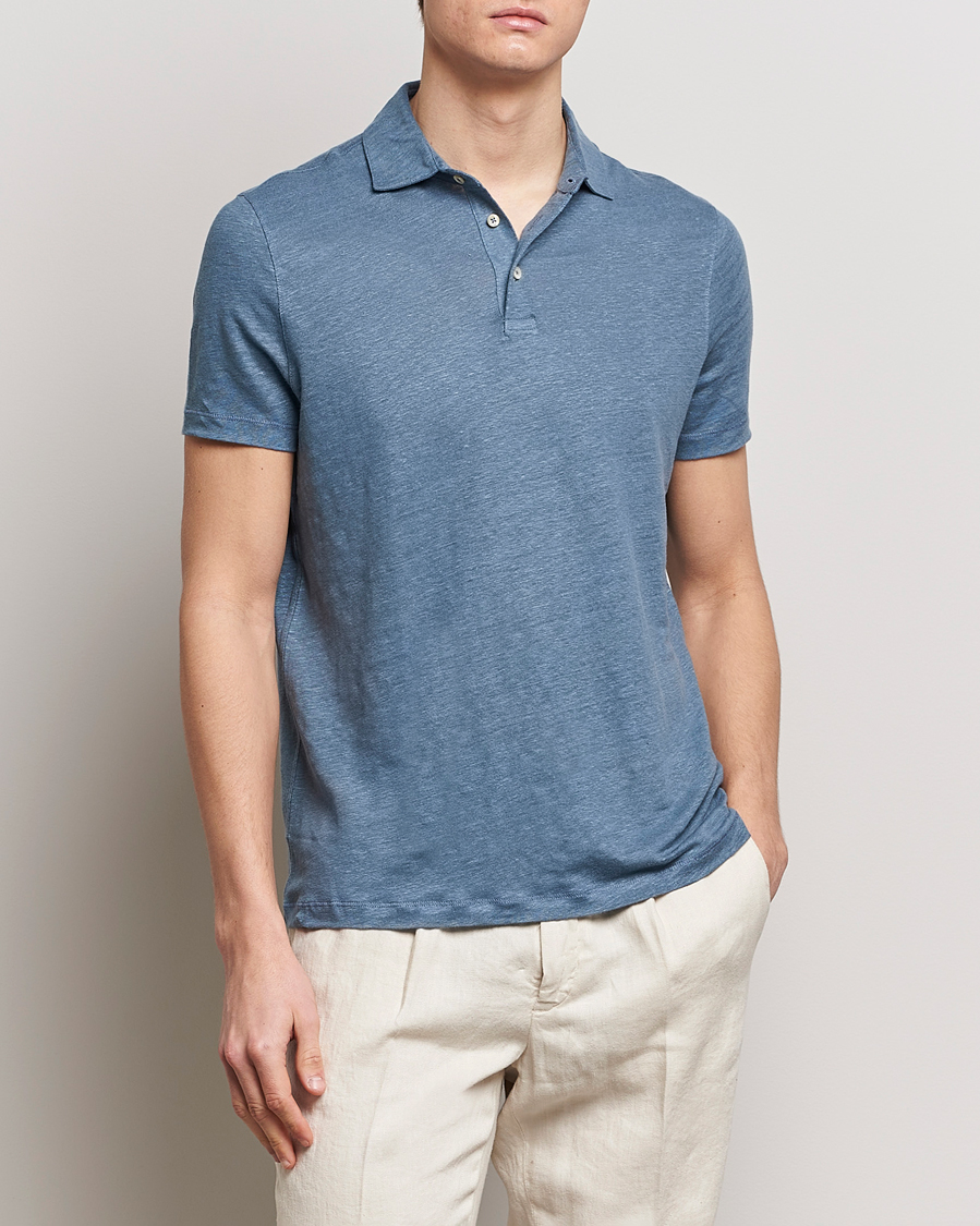 Heren |  | Stenströms | Linen Polo Shirt Steel Blue
