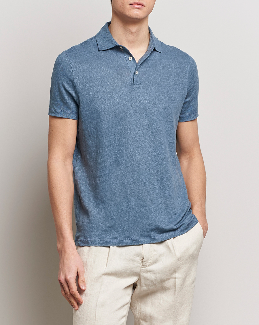 Herre |  | Stenströms | Linen Polo Shirt Steel Blue