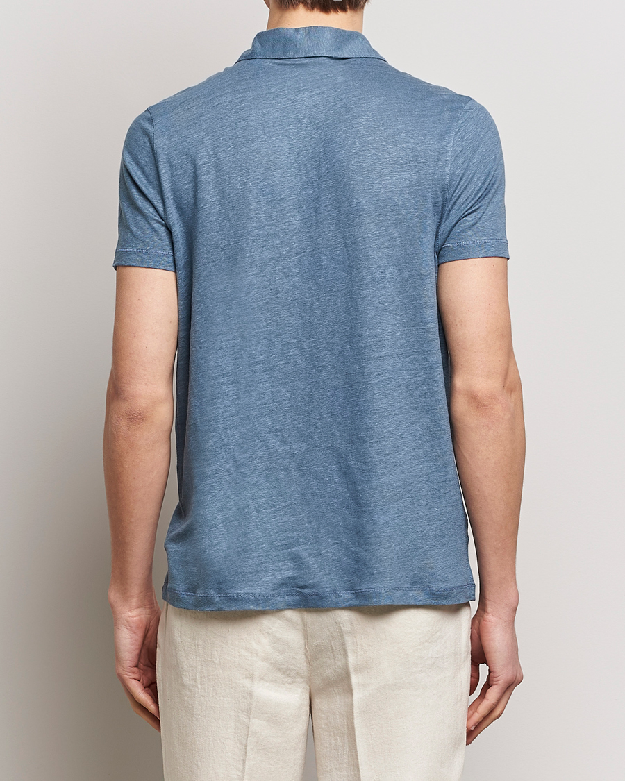 Heren | Polo's | Stenströms | Linen Polo Shirt Steel Blue