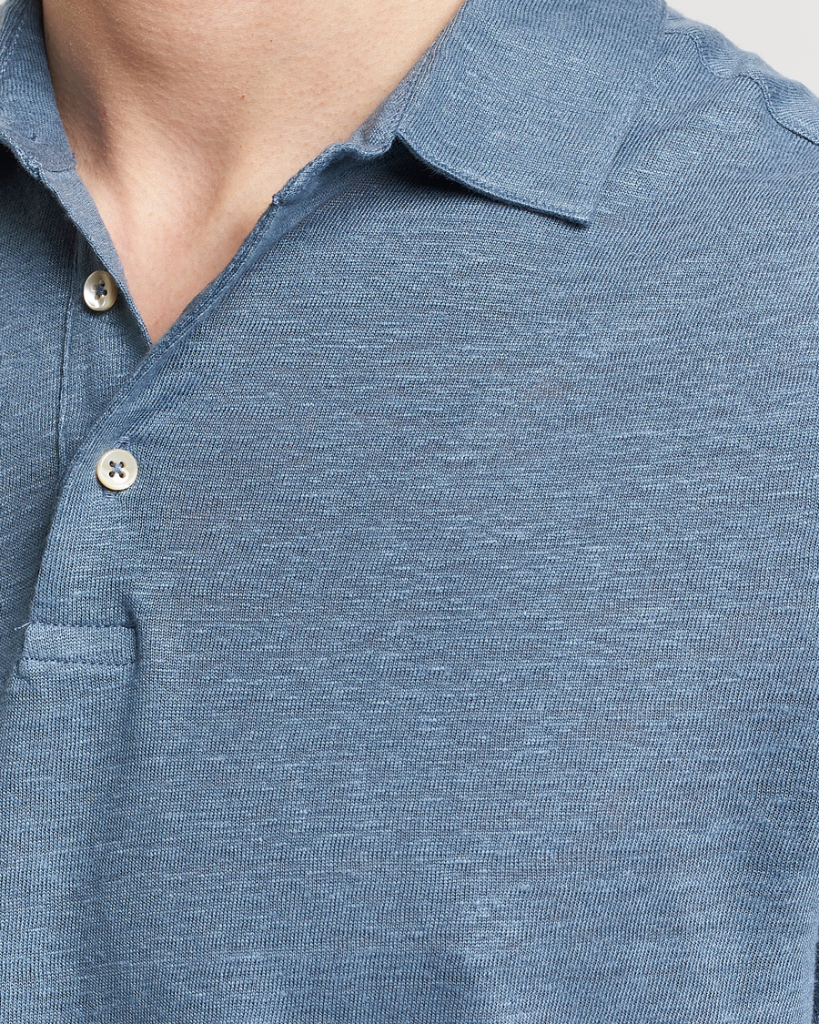 Heren | Polo's | Stenströms | Linen Polo Shirt Steel Blue