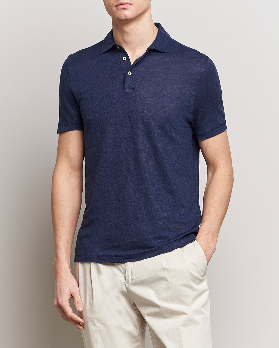 Heren | Poloshirts met korte mouwen | Stenströms | Linen Polo Shirt Navy