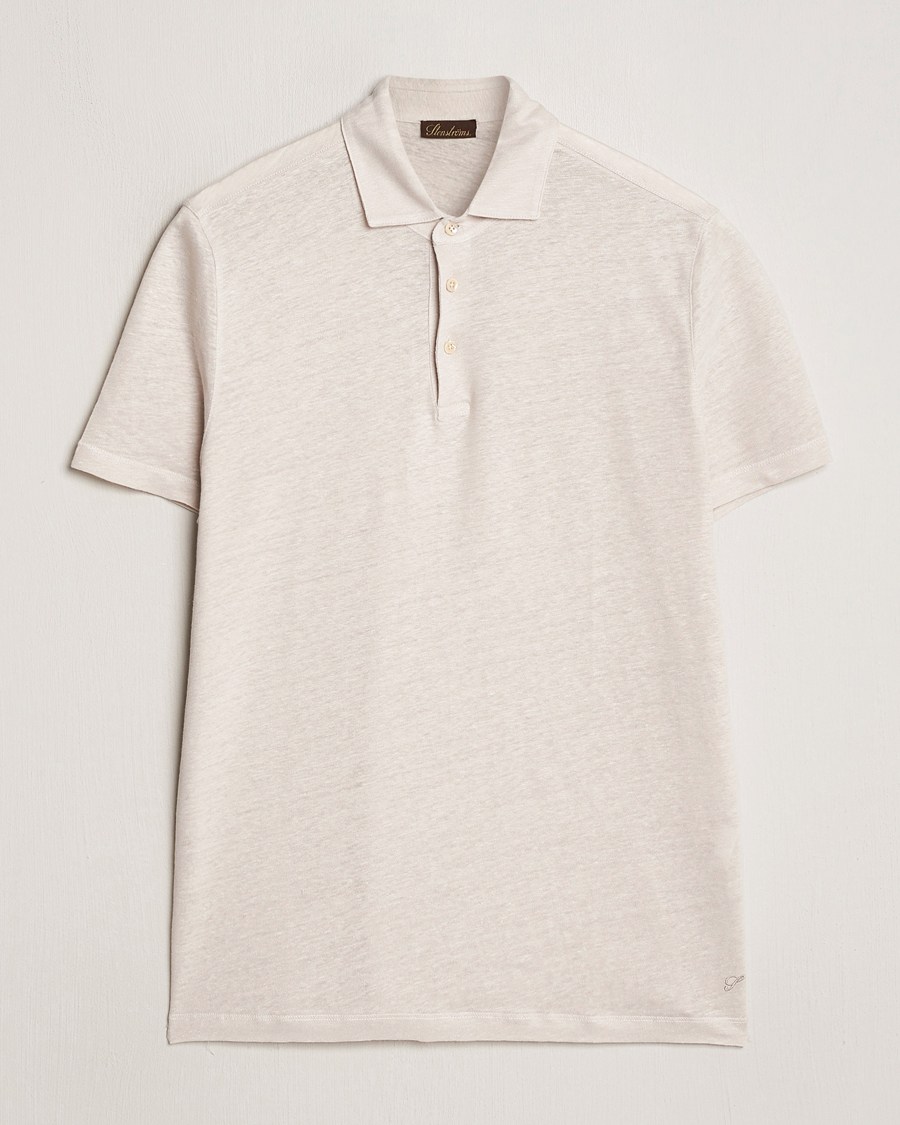 Heren | Polo's | Stenströms | Linen Polo Shirt Beige