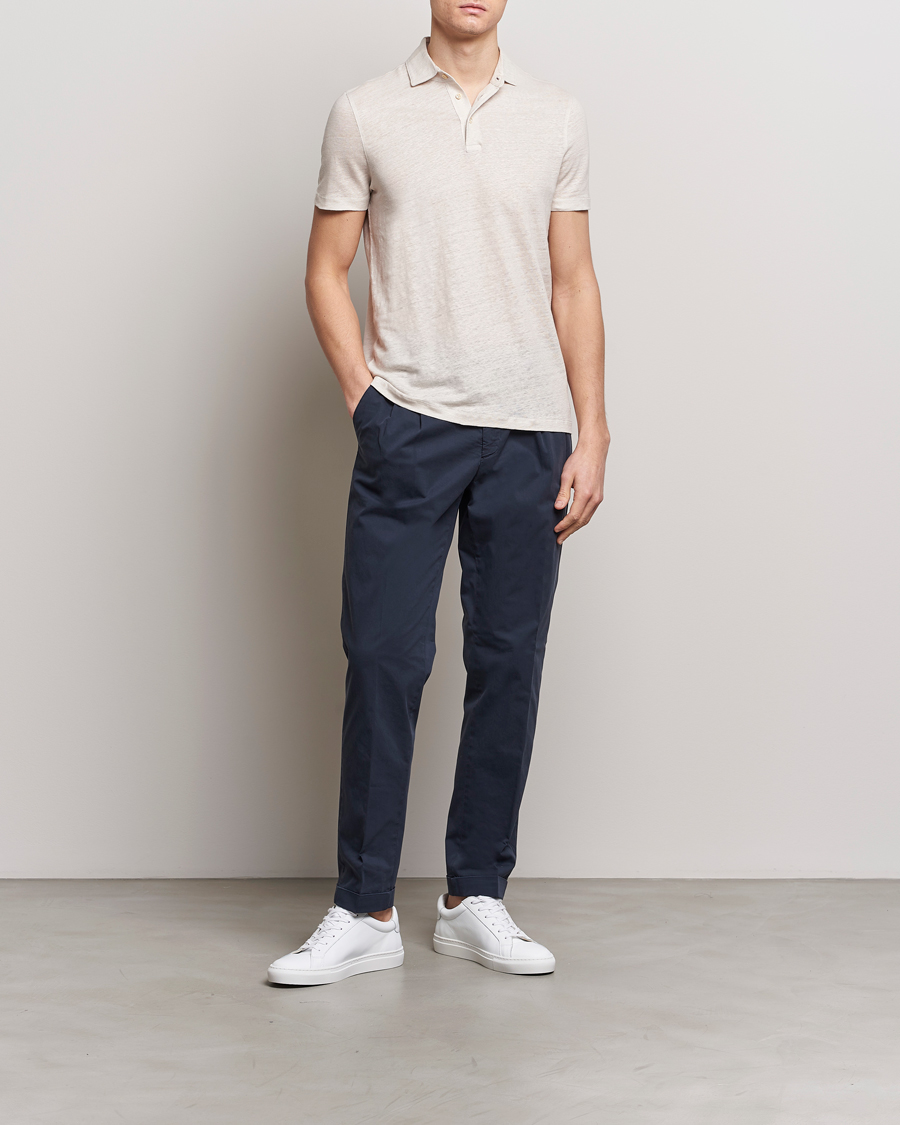Heren | Polo's | Stenströms | Linen Polo Shirt Beige