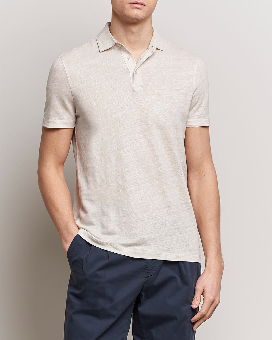 Heren | Poloshirts met korte mouwen | Stenströms | Linen Polo Shirt Beige