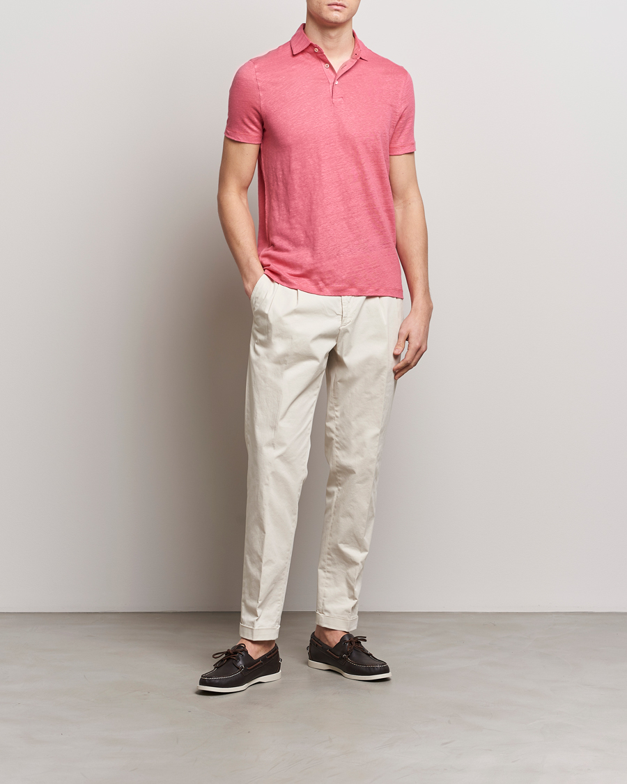 Heren | Polo's | Stenströms | Linen Polo Shirt Rasperry