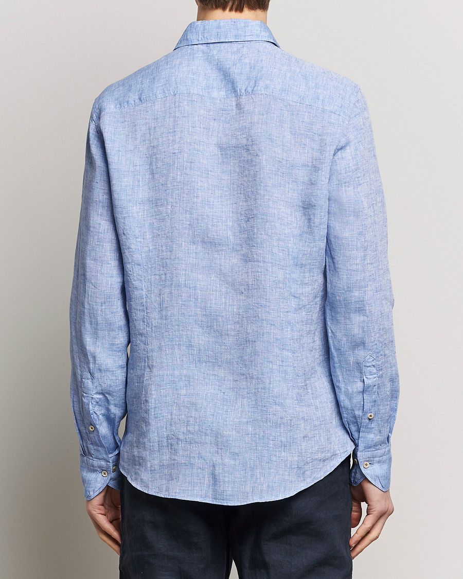 Heren | Overhemden | Stenströms | Slimline Cut Away Linen Shirt Blue