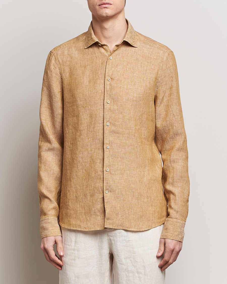 Heren |  | Stenströms | Slimline Cut Away Linen Shirt Brown