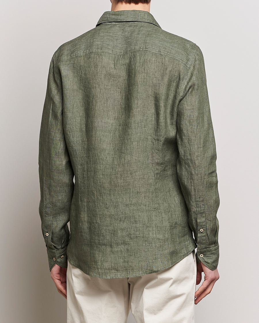 Heren | Overhemden | Stenströms | Slimline Cut Away Linen Shirt Olive