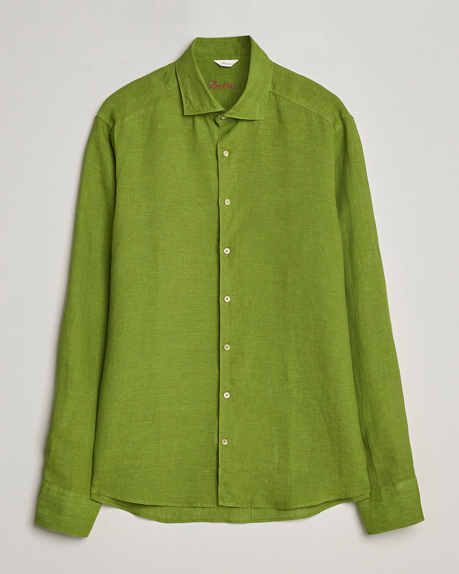 Heren | Overhemden | Stenströms | Slimline Cut Away Linen Shirt Green