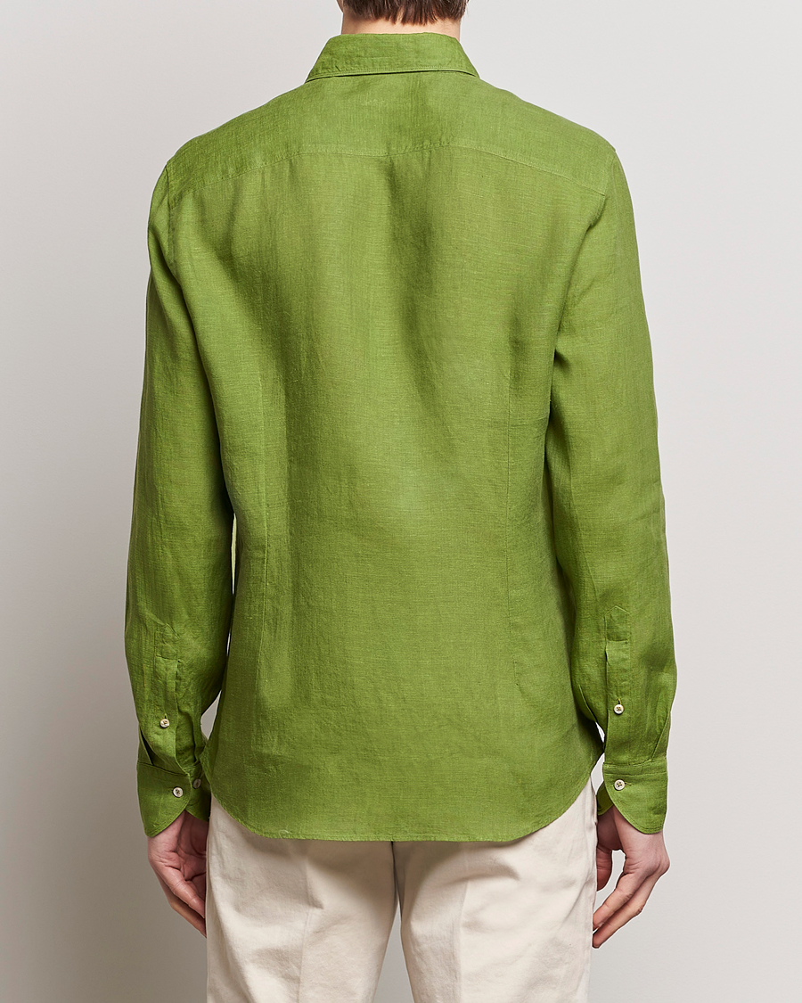 Heren | Overhemden | Stenströms | Slimline Cut Away Linen Shirt Green
