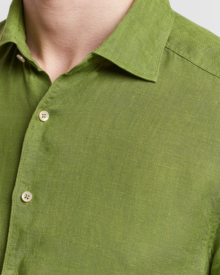 Heren | Overhemden | Stenströms | Slimline Cut Away Linen Shirt Green
