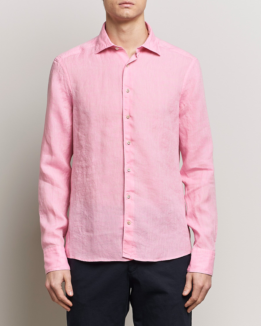 Heren | Casual | Stenströms | Slimline Cut Away Linen Shirt Pink