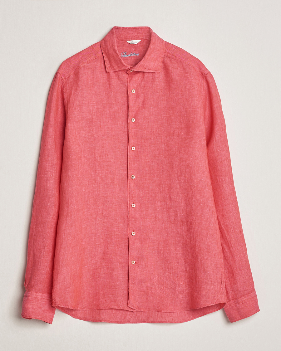 Heren | Overhemden | Stenströms | Slimline Cut Away Linen Shirt Rasperry