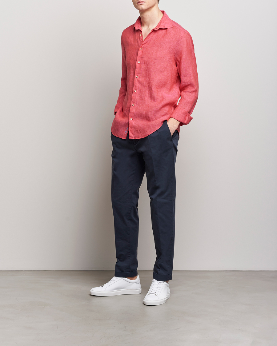 Heren | Overhemden | Stenströms | Slimline Cut Away Linen Shirt Rasperry