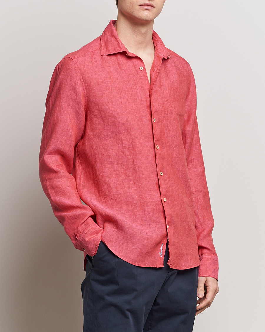 Heren | Overhemden | Stenströms | Slimline Cut Away Linen Shirt Rasperry