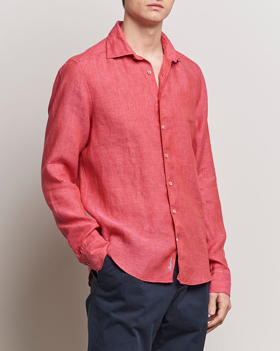 Heren |  | Stenströms | Slimline Cut Away Linen Shirt Rasperry