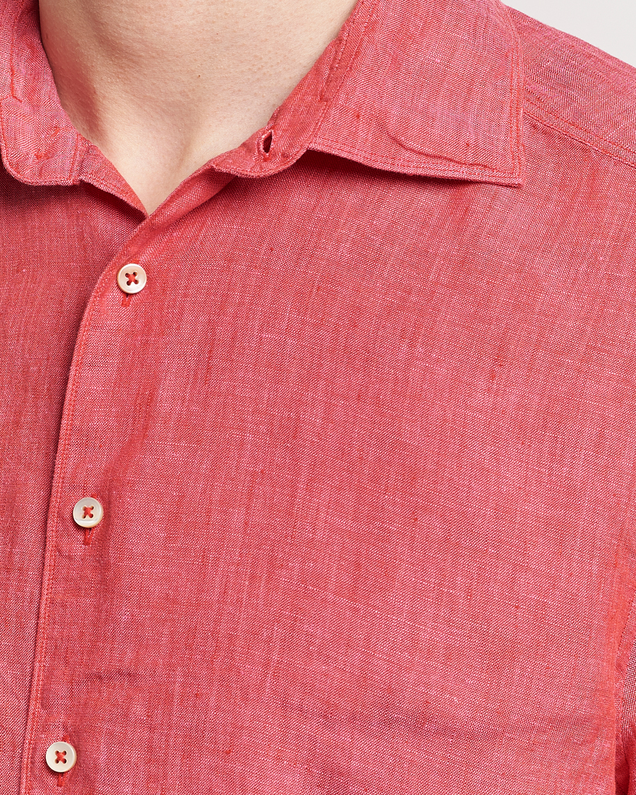 Heren | Overhemden | Stenströms | Slimline Cut Away Linen Shirt Rasperry