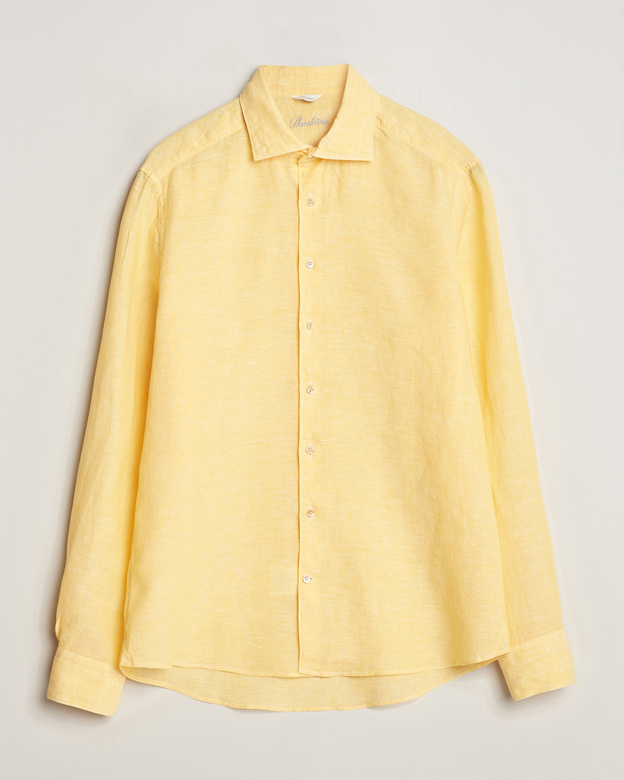 Heren | Overhemden | Stenströms | Slimline Cut Away Linen Shirt Yellow