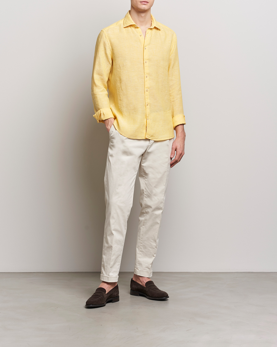 Heren | Overhemden | Stenströms | Slimline Cut Away Linen Shirt Yellow