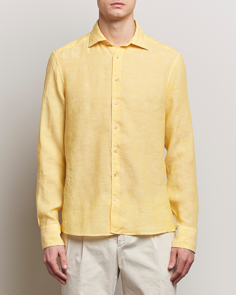 Heren | Linnen overhemden | Stenströms | Slimline Cut Away Linen Shirt Yellow