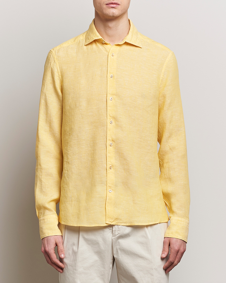 Heren | Overhemden | Stenströms | Slimline Cut Away Linen Shirt Yellow