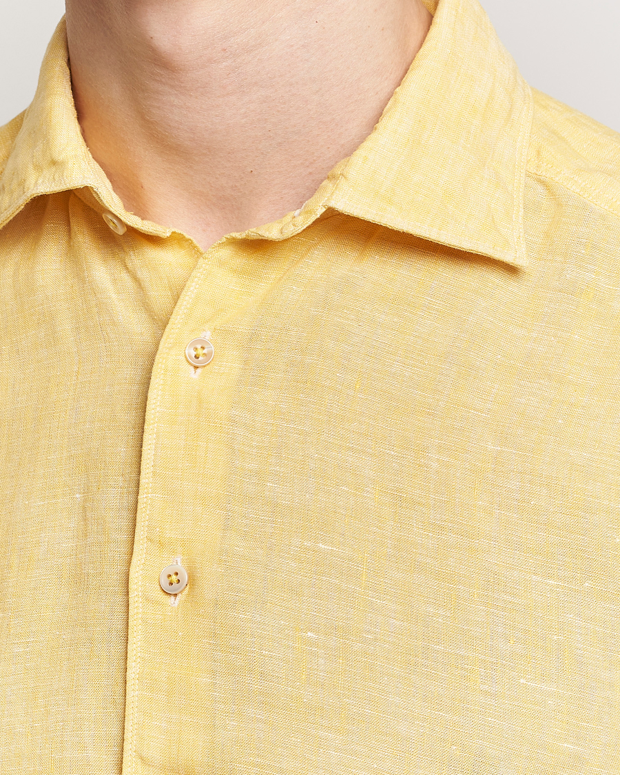 Heren | Overhemden | Stenströms | Slimline Cut Away Linen Shirt Yellow