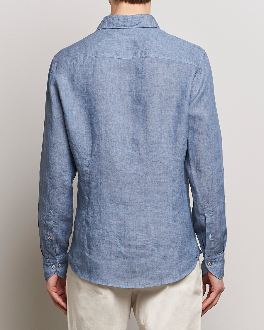 Heren | Overhemden | Stenströms | Slimline Cut Away Linen Shirt Steel Blue