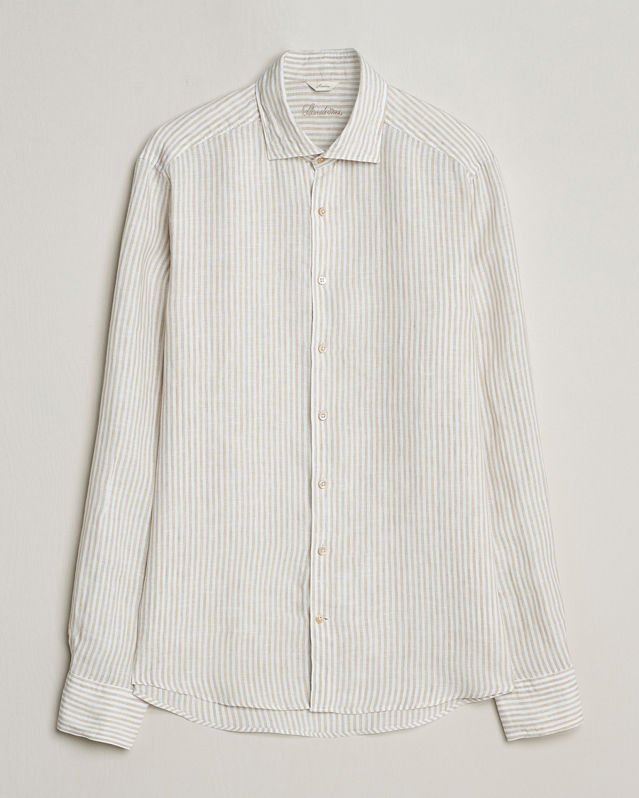 Heren | Overhemden | Stenströms | Slimline Cut Away Striped Linen Shirt Beige