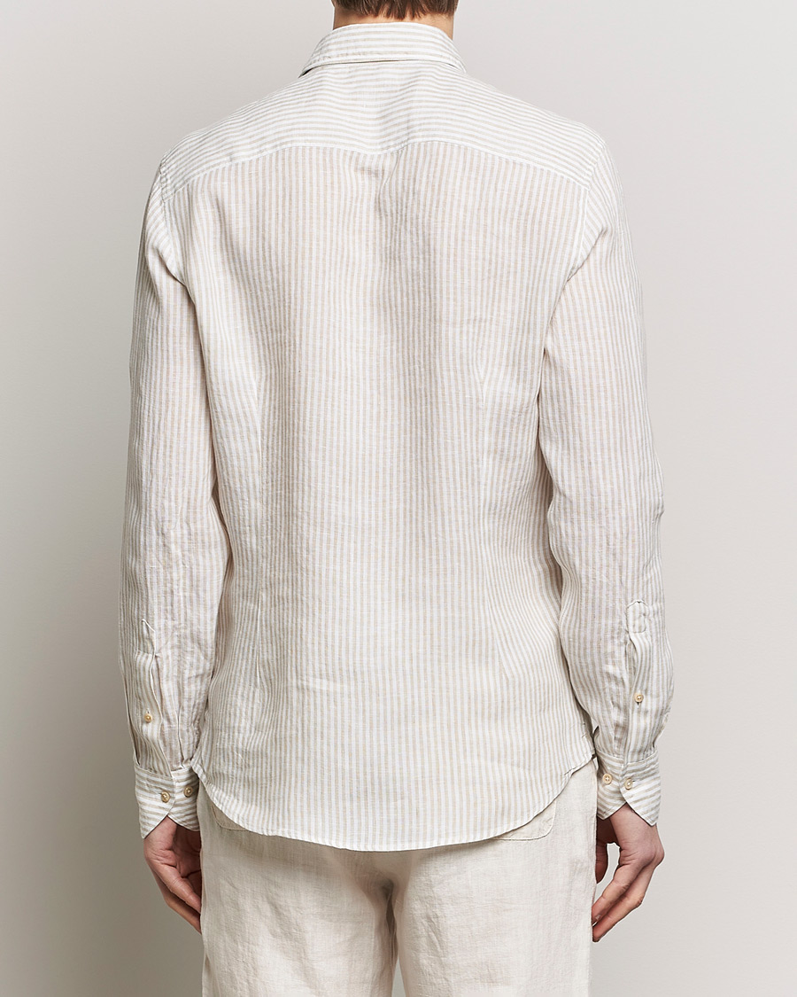 Heren | Overhemden | Stenströms | Slimline Cut Away Striped Linen Shirt Beige