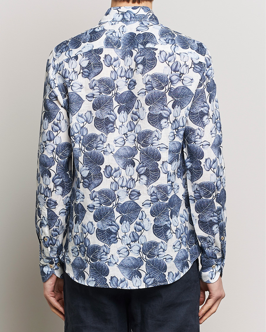 Heren | Overhemden | Stenströms | Slimline Cut Away Printed Flower Linen Shirt Blue