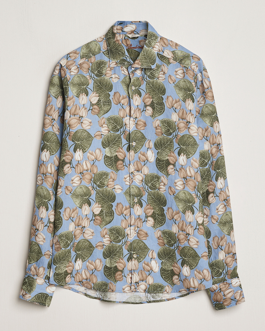 Heren | Overhemden | Stenströms | Slimline Cut Away Printed Flower Linen Shirt Multi